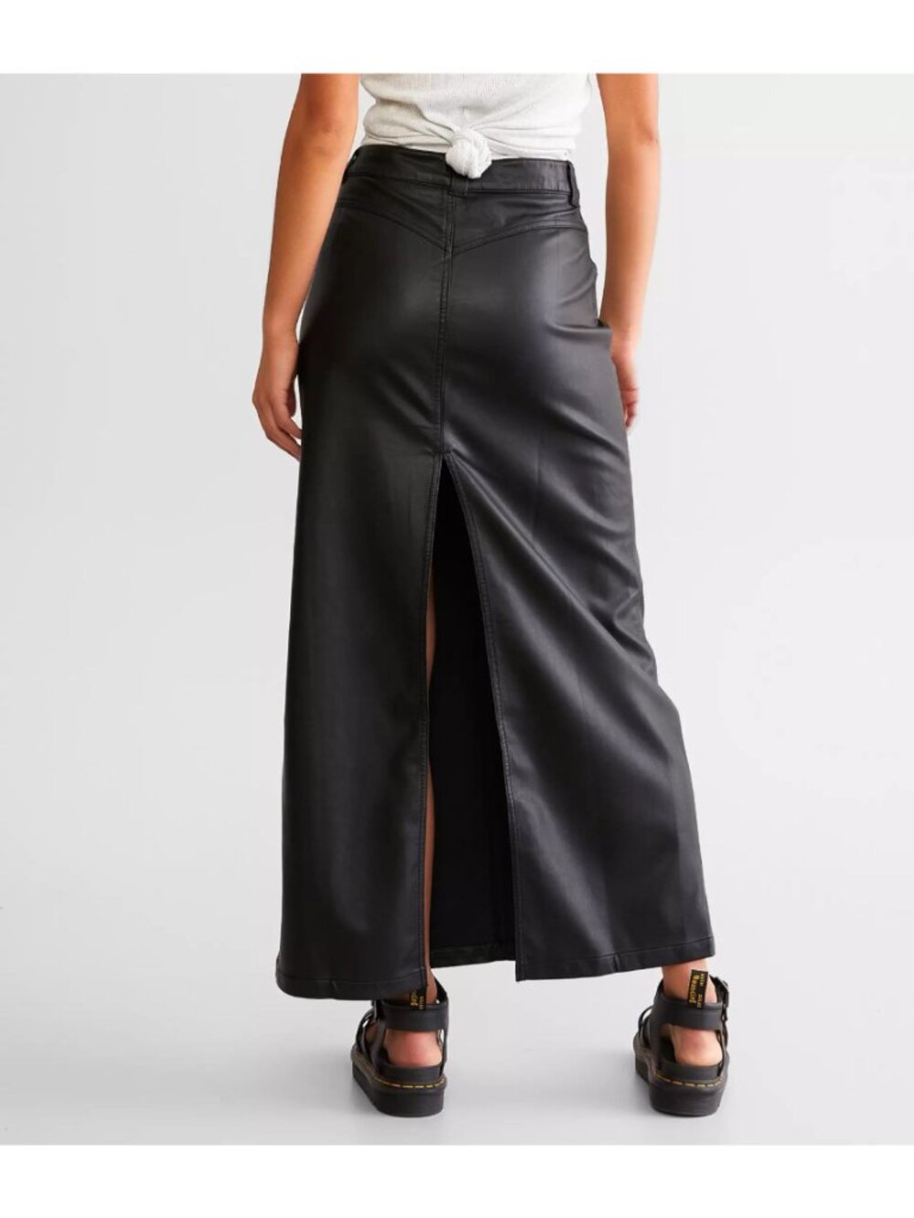 Free People Black Vegan Leather Maxi Skirt Size 0 XS - New With Tags - Picture 3 of 8